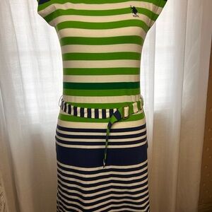 U.S. Polo Assn. Green and Blue Striped Preppy Dress